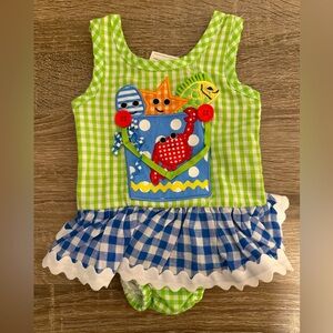 Mudpie Green and Blue Gingham Baby swimsuit